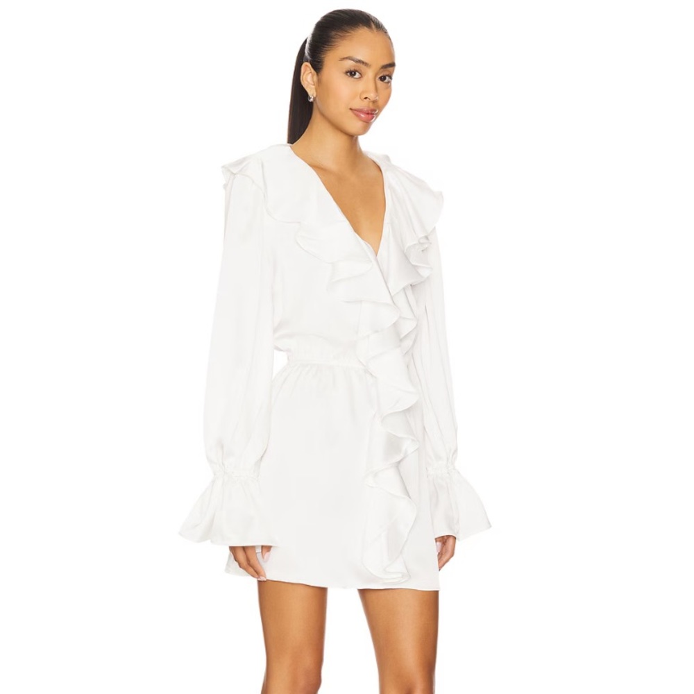 WeWoreWhat White Ruffle Long-Sleeve Mini Dress